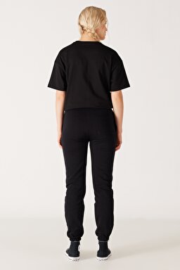 Regular Fit Normal Kesim İçi Polarlı Cepli Siyah Jogger Eşofman Altı - Black-W232332001 (görsel 6)
