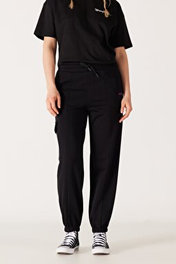 Regular Fit Normal Kesim İçi Polarlı Cepli Siyah Jogger Eşofman Altı - Black-W232349001