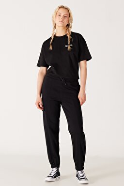 Regular Fit Normal Kesim İçi Polarlı Cepli Siyah Jogger Eşofman Altı - Black-W232349001 (görsel 2)
