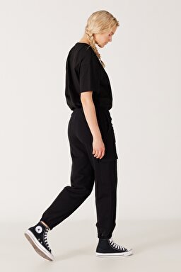 Regular Fit Normal Kesim İçi Polarlı Cepli Siyah Jogger Eşofman Altı - Black-W232349001 (görsel 3)