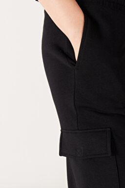 Regular Fit Normal Kesim İçi Polarlı Cepli Siyah Jogger Eşofman Altı - Black-W232349001 (görsel 5)