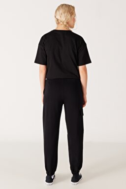 Regular Fit Normal Kesim İçi Polarlı Cepli Siyah Jogger Eşofman Altı - Black-W232349001 (görsel 7)