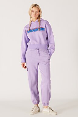 Regular Fit Normal Kesim İçi Polarlı Cepli Lila Jogger Eşofman Altı - Light Lilac-W232349816 (görsel 2)
