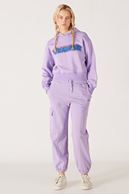 Regular Fit Normal Kesim İçi Polarlı Cepli Lila Jogger Eşofman Altı - Light Lilac-W232349816 (görsel 3)