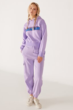 Regular Fit Normal Kesim İçi Polarlı Cepli Lila Jogger Eşofman Altı - Light Lilac-W232349816 (görsel 4)