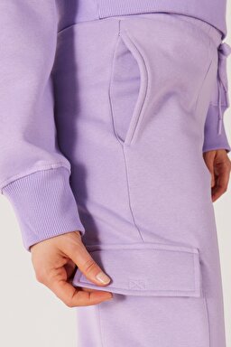 Regular Fit Normal Kesim İçi Polarlı Cepli Lila Jogger Eşofman Altı - Light Lilac-W232349816 (görsel 7)