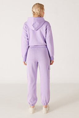 Regular Fit Normal Kesim İçi Polarlı Cepli Lila Jogger Eşofman Altı - Light Lilac-W232349816 (görsel 8)