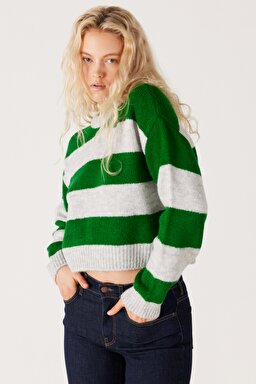 Regular Fit Normal Kesim Bisiklet Yaka Yeşil Triko Kazak - Green-W232353300 (görsel 4)