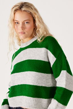 Regular Fit Normal Kesim Bisiklet Yaka Yeşil Triko Kazak - Green-W232353300 (görsel 5)