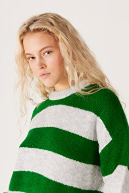 Regular Fit Normal Kesim Bisiklet Yaka Yeşil Triko Kazak - Green-W232353300 (görsel 6)