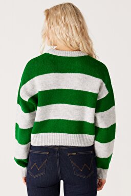 Regular Fit Normal Kesim Bisiklet Yaka Yeşil Triko Kazak - Green-W232353300 (görsel 8)