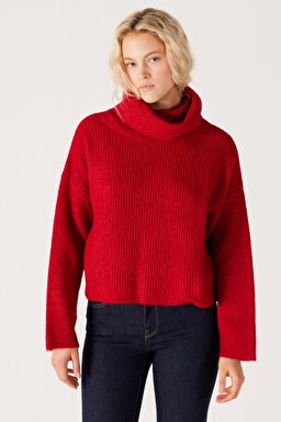 Regular Fit Normal Kesim Balıkçı Yaka Kırmızı Triko Kazak - Red-W232354600 (görsel 2)