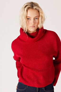 Regular Fit Normal Kesim Balıkçı Yaka Kırmızı Triko Kazak - Red-W232354600 (görsel 3)
