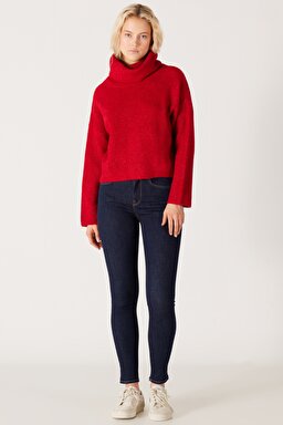 Regular Fit Normal Kesim Balıkçı Yaka Kırmızı Triko Kazak - Red-W232354600 (görsel 6)