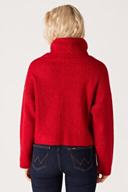 Regular Fit Normal Kesim Balıkçı Yaka Kırmızı Triko Kazak - Red-W232354600 (görsel 7)