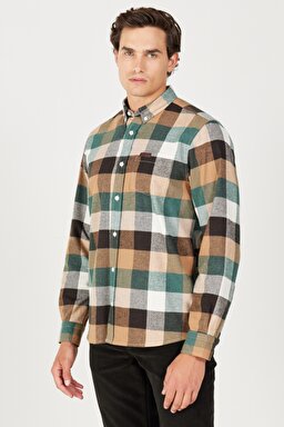 Regular Fit Normal Kesim Şardonlu Ekoseli Yeşil Uzun Kollu Gömlek - Multi-W232376900 (görsel 2)