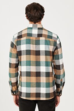 Regular Fit Normal Kesim Şardonlu Ekoseli Yeşil Uzun Kollu Gömlek - Multi-W232376900 (görsel 6)