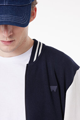 Regular Fit Normal Kesim Dik Yaka Lacivert Bomber Ceket - Navy-W232387410 (görsel 5)