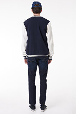 Regular Fit Normal Kesim Dik Yaka Lacivert Bomber Ceket - Navy-W232387410 (görsel 6)