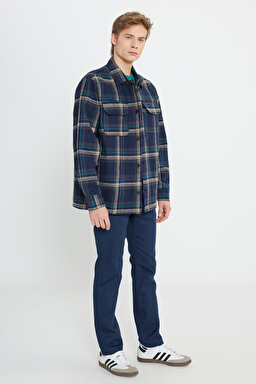 Loose Fit Rahat Kesim Lacivert Ekoseli Shacket Ceket - Navy-W232406410 (görsel 4)