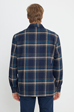 Loose Fit Rahat Kesim Lacivert Ekoseli Shacket Ceket - Navy-W232406410 (görsel 6)