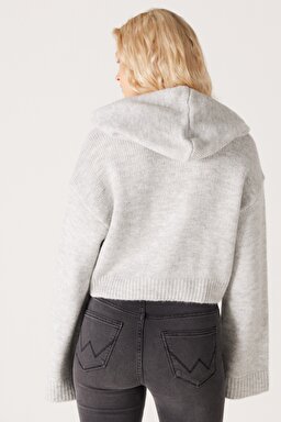 Regular Fit Normal Kesim Kapüşonlu Gri Triko Kazak - Gray-W232523035 (görsel 8)