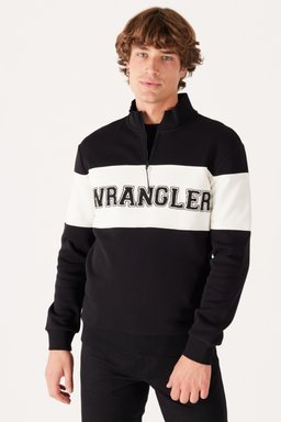 Regular Fit Normal Kesim %100 Pamuk İçi Polarlı Dik Yaka Siyah Sweatshirt - Black-W232526001