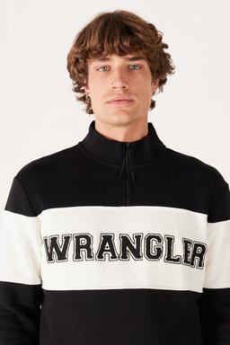 Regular Fit Normal Kesim %100 Pamuk İçi Polarlı Dik Yaka Siyah Sweatshirt - Black-W232526001 (görsel 4)