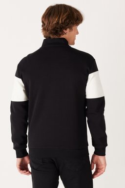 Regular Fit Normal Kesim %100 Pamuk İçi Polarlı Dik Yaka Siyah Sweatshirt - Black-W232526001 (görsel 6)