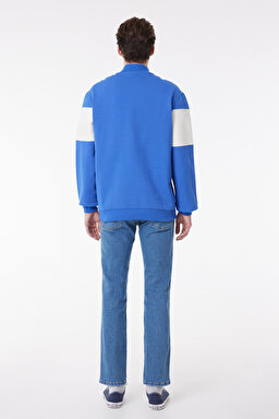 Regular Fit Normal Kesim %100 Pamuk İçi Polarlı Dik Yaka Mavi Sweatshirt - Blue-W232526400 (görsel 5)