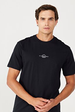 All Terrain Gear Oversize Fit Geniş Kesim %100 Pamuk Bisiklet Yaka Sırt Baskılı Siyah Tişört - Black-W232542001 (görsel 4)