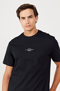 All Terrain Gear Oversize Fit Geniş Kesim %100 Pamuk Bisiklet Yaka Sırt Baskılı Siyah Tişört - Black-W232542001 (görsel 5)