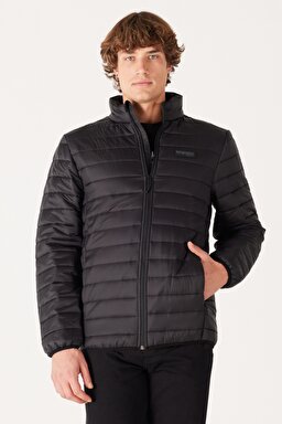 Regular Fit Normal Kesim Kapüşonlu Kapitone Siyah Şişme Mont - Black-W232548001