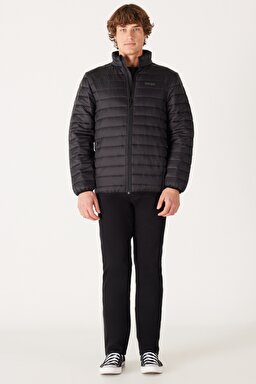 Regular Fit Normal Kesim Kapüşonlu Kapitone Siyah Şişme Mont - Black-W232548001 (görsel 5)