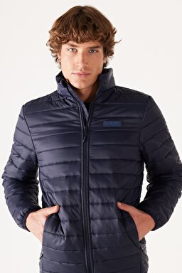 Regular Fit Normal Kesim Kapüşonlu Kapitone Lacivert Şişme Mont - Navy-W232548410 (görsel 2)