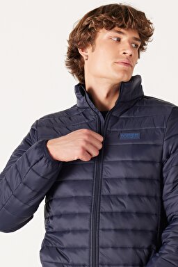 Regular Fit Normal Kesim Kapüşonlu Kapitone Lacivert Şişme Mont - Navy-W232548410 (görsel 3)