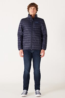 Regular Fit Normal Kesim Kapüşonlu Kapitone Lacivert Şişme Mont - Navy-W232548410 (görsel 5)