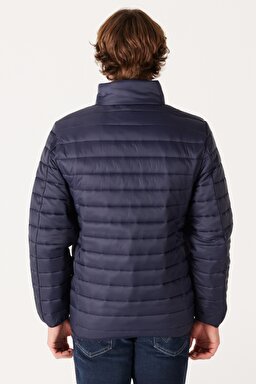 Regular Fit Normal Kesim Kapüşonlu Kapitone Lacivert Şişme Mont - Navy-W232548410 (görsel 6)