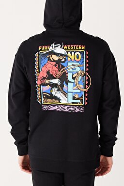 Loose Fit Rahat Kesim Kapüşonlu İçi Polarlı Sırt Baskılı Siyah Sweatshirt - Black-W232574001 (görsel 3)