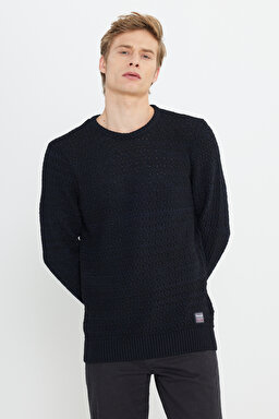 Regular Fit Normal Kesim Bisiklet Yaka Siyah Triko - Black-W232580001