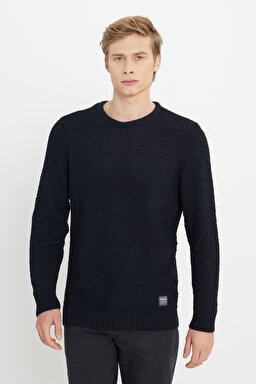 Regular Fit Normal Kesim Bisiklet Yaka Siyah Triko - Black-W232580001 (görsel 2)