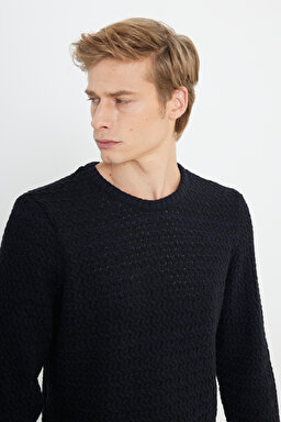 Regular Fit Normal Kesim Bisiklet Yaka Siyah Triko - Black-W232580001 (görsel 4)