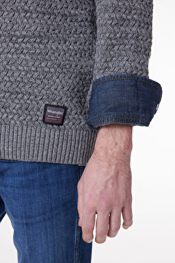 Regular Fit Normal Kesim Bisiklet Yaka Gri Melanj Triko Kazak - Gray Melange-W232580036 (görsel 5)