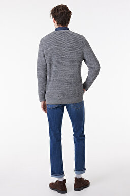 Regular Fit Normal Kesim Bisiklet Yaka Gri Melanj Triko Kazak - Gray Melange-W232580036 (görsel 7)