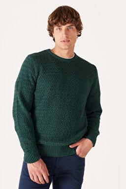 Regular Fit Normal Kesim Bisiklet Yaka Yeşil Triko Kazak - Green-W232580300