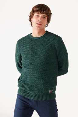 Regular Fit Normal Kesim Bisiklet Yaka Yeşil Triko Kazak - Green-W232580300 (görsel 2)