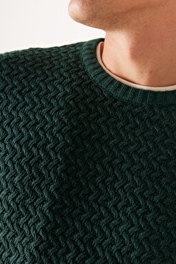 Regular Fit Normal Kesim Bisiklet Yaka Yeşil Triko Kazak - Green-W232580300 (görsel 3)