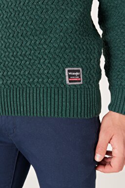Regular Fit Normal Kesim Bisiklet Yaka Yeşil Triko Kazak - Green-W232580300 (görsel 4)