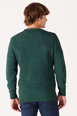 Regular Fit Normal Kesim Bisiklet Yaka Yeşil Triko Kazak - Green-W232580300 (görsel 6)