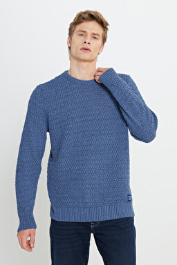 Regular Fit Normal Kesim Bisiklet Yaka Lacivert Triko - Navy-W232580410